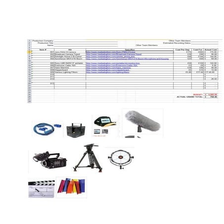 Kit and budget spreadsheet