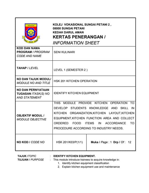 Tugas Tugas Staf Dapur