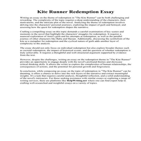 Kite Runner Redemption Essay