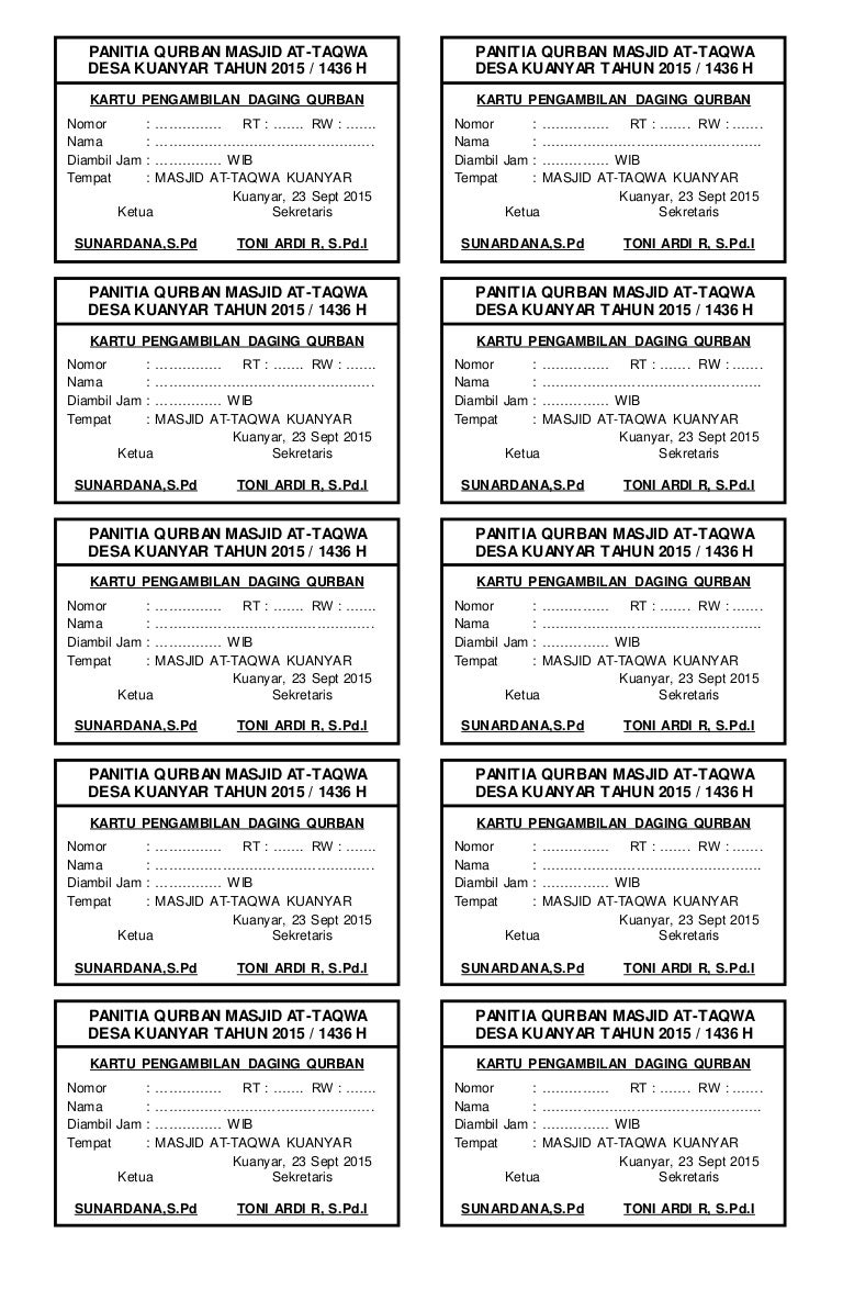 Contoh Desain Kartu Nama Panitia Qurban Terpercaya