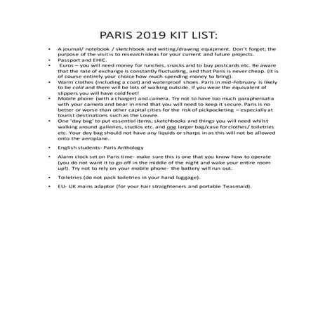 Kit list
