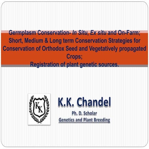 Germplasm Conservation  in situ, ex situ and on-farm and Biodiversity