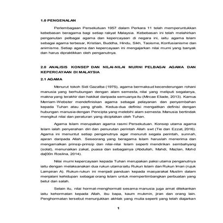 ANALISIS KONSEP DAN NILAI MURNI PELBAGAI AGAMA DAN KEPERCAYAAN DI MALAYSIA  