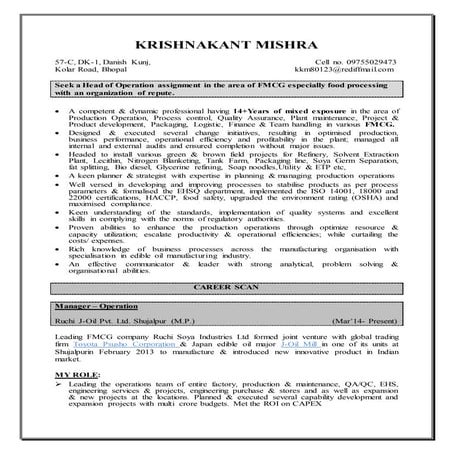 Kk  mishra cv_fmcg