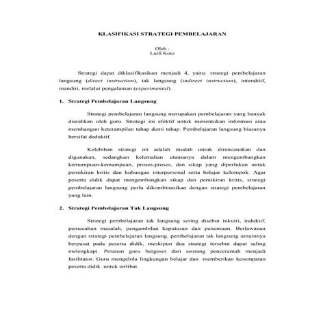 Klasifikasi Strategi Pembelajaran