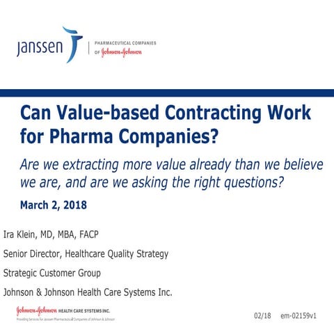 Ira Klein, Can Value-based Contracting Work for Pharma Companies?