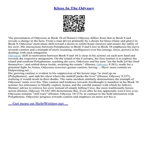Kleos In The Odyssey