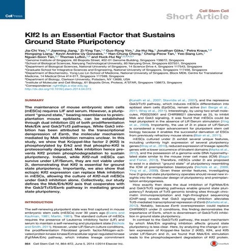 Klf2 is an essential factor that sustains ground state pluripotency   cell st...