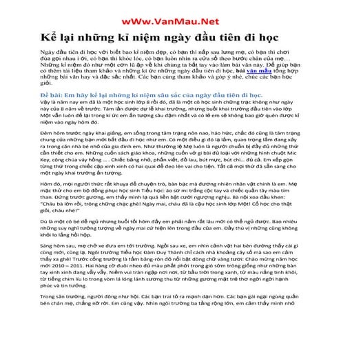 Kể lại những kỉ niệm ngày đầu tiên đi học - vanmau.net