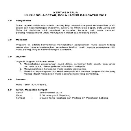 Kertas Cadangan Klinik Sukan 2017