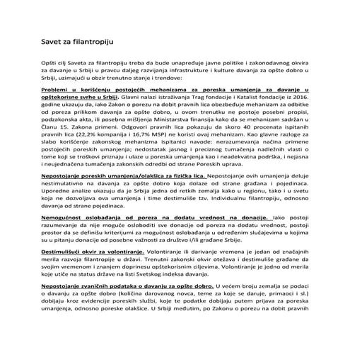 Savet za filantropiju: Ključni problemi kojima će se Savet baviti