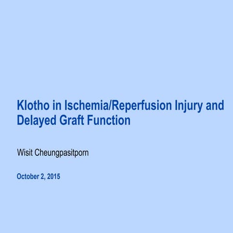 Klotho in kidney Ischemia/Reperfusion Injury and Kidney Transplantation