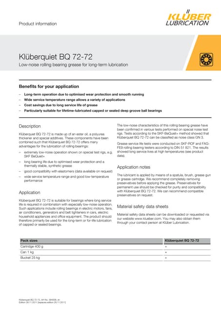 thumbnail image 2 of KLUBER Kluberquiet BQ 72-72 Grease – 400g (14.1oz), New, Free Shipping 2 of 5