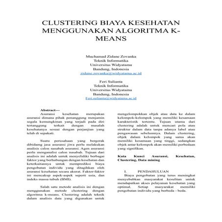 Clustering Biaya Kesehatan Menggunakan Algoritma K-Means