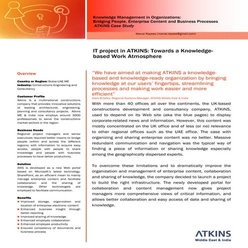 Knowledge Management in Organizations: Case Study