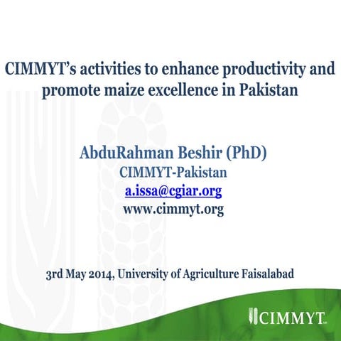 CIMMYT's activities to enhance productivity and promote excellence in Pakistan