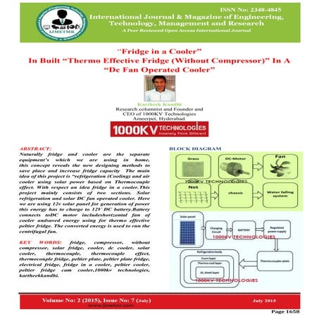 Design of Mini Compressorless Solar Powered Refrigerator | PDF