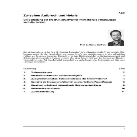 Prof. Dr. Gernot Wolfram: Die Bedeutung der Creative Industries für internati...