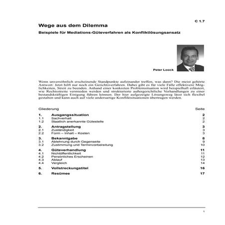 Peter Loock: Beispiele für Mediations-Güteverfahren