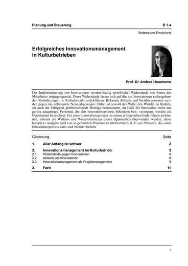 Prof. Dr. Andrea Hausmann: Erfolgreiches Innovationsmanagement in Kulturbetri...