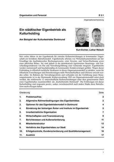 Kurt Eichler, Lothar Welsch: Ein städtischer Eigenbetrieb als Kulturholding. ...