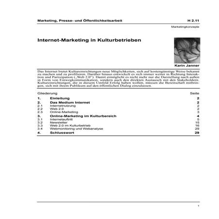 Karin Janner: Internet-Marketing in Kulturbetrieben