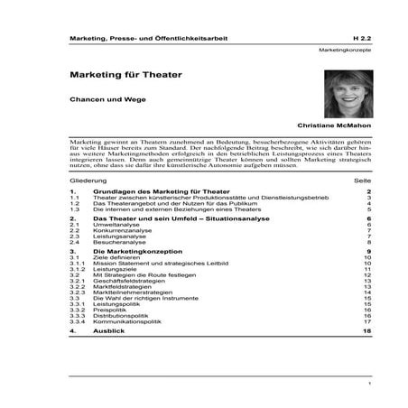 Christiane McMahon: Marketing für Theater. Chancen und Wege