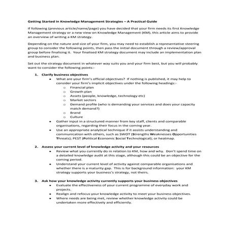KM strategies - getting started