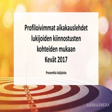 Profiloivimmat aikakauslehdet lukijoiden kiinnostuksen kohteen mukaan, kevät ...