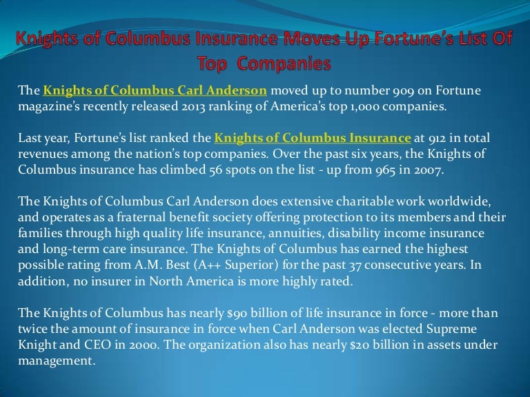 Knights of columbus insurance moves up fortune’s list of Knights of columbus insurance moves up fortune’s list of