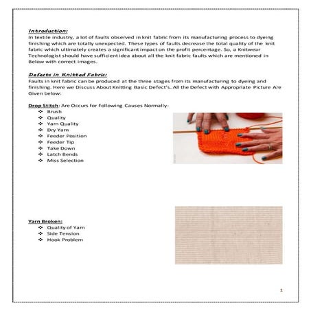 Knit and sewing defects 