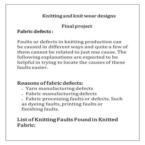 Knitting and knit wear design-fabric defcts | DOCX