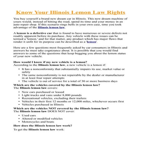 Know Your Illinois Lemon Law Rights