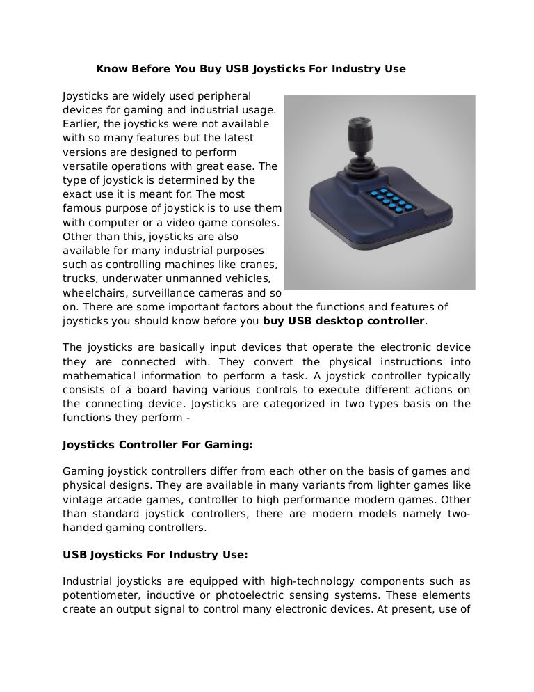 Know before you buy usb joysticks for industry use control devices