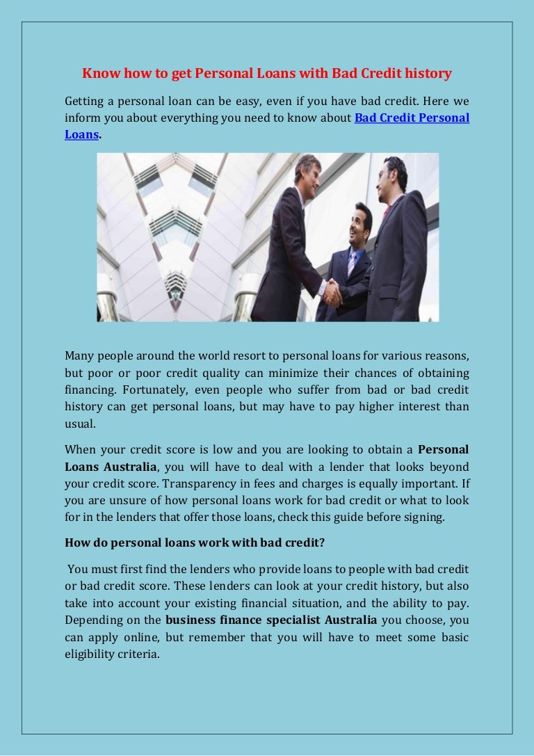 Know How To Get Personal Loans With Bad Credit History
