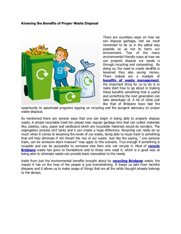 Knowing the benefits of proper waste disposal