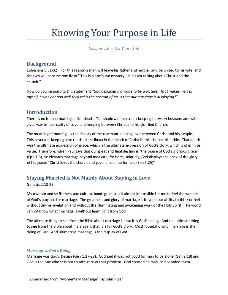 Knowing your purpose in life lesson 6