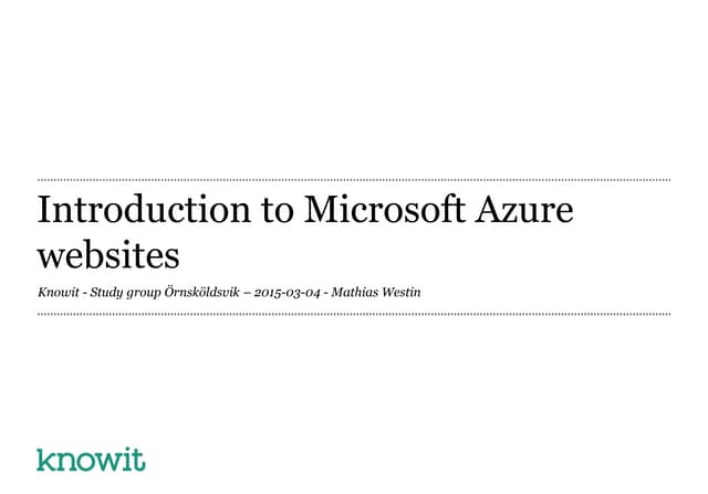 Knowit study group örnsköldsvik - Introduction to microsoft azure websites