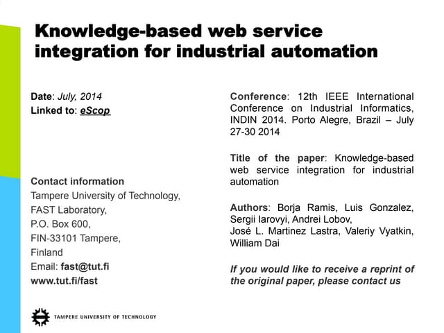 Knowledge-based web service  integration for industrial automation