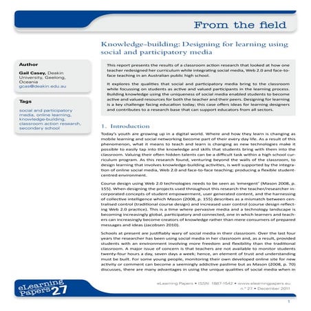 Knowledge building- designing for learning using social and participatory media