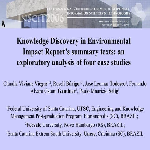 Knowledge Discovery in Environmental Impact Report’s summary texts: an explor...