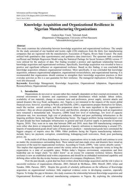 Knowledge acquisition and organizational resilience in