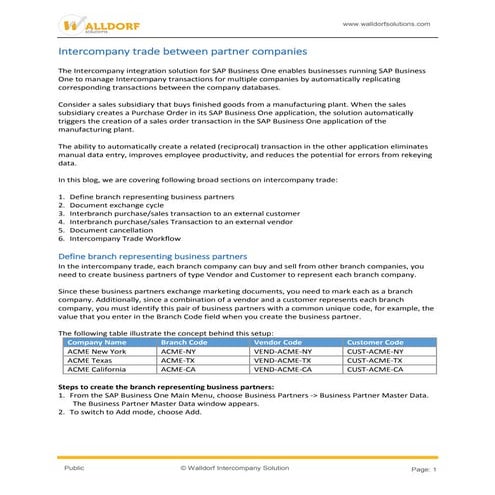 Knowledge article - intercompany trade between partner companies