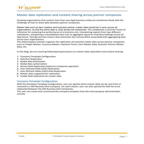 Knowledge article-master data replication and content sharing across partner companies