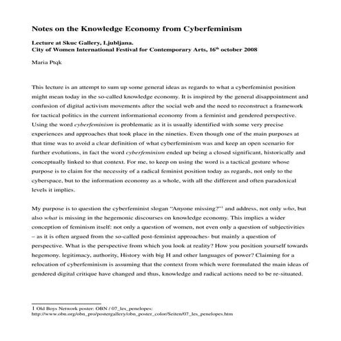 Notes on Knowledge Economy from Cyberfeminsm