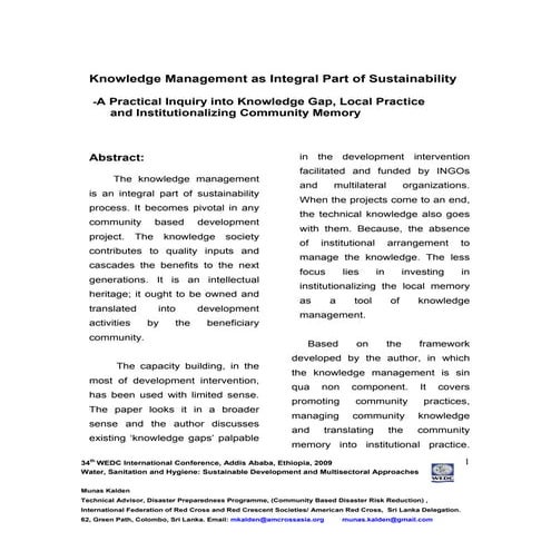 Knowledge management  a practical inquiry into knowledge gap, local practice poster#320