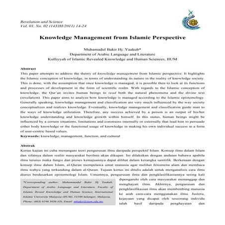 Knowledge management from islamic perspective
