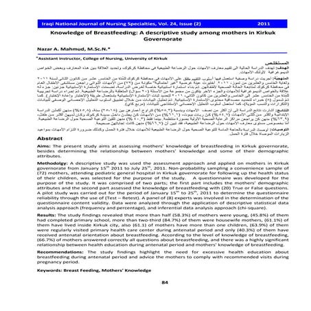 Knowledge of breast feeding