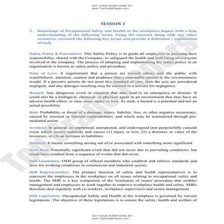 Knowledge of occupational safety and health in the workplace   academic essay assignment - www.topgradepapers.com