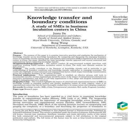 Knowledge transfer and boundry conditions